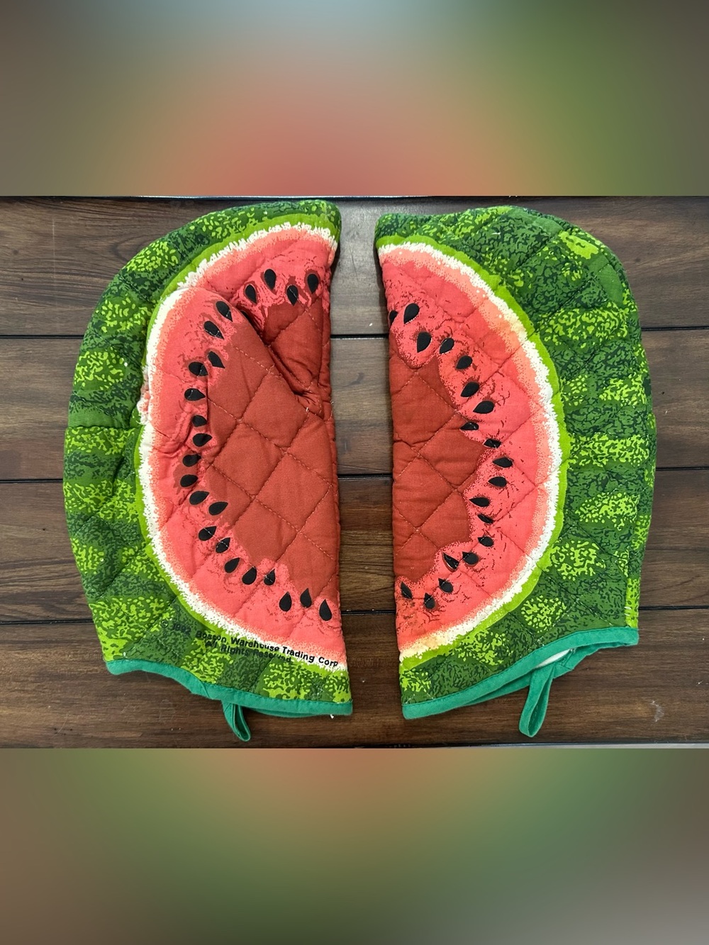 Vintage 1992 Boston Warehouse Watermelon Oven Mitts - Green, Red, Black